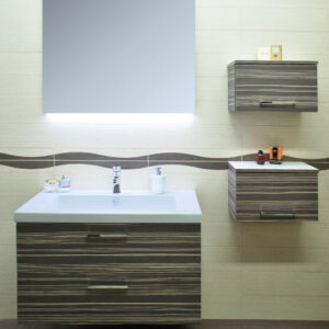 MOBILE DA BAGNO 95cm DUE CASSETTI, CON SPECCHIERA LED E PENSILI CONTENITORI  -  AB201.212