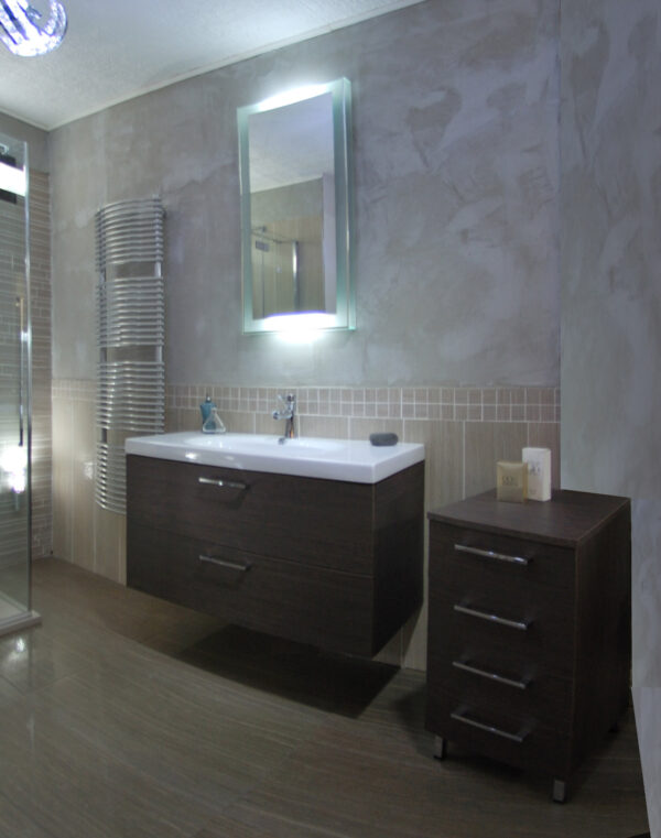 MOBILE DA BAGNO LARIX MORO 105x45 CON SPECCHIERA ILLUMINATA E BASE CONTENITORE 4 CASSETTI      -    AB3284