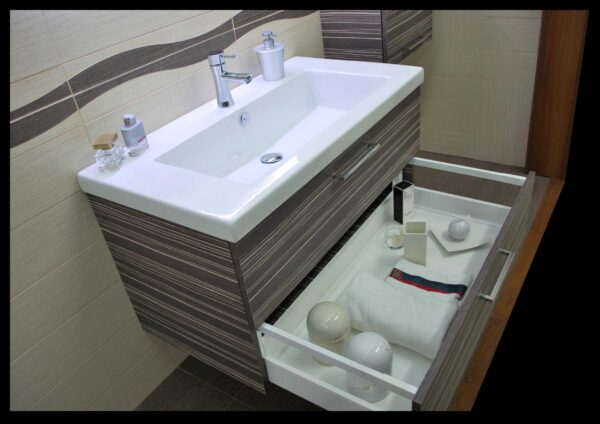 MOBILE DA BAGNO 95cm DUE CASSETTI, CON SPECCHIERA LED E PENSILI CONTENITORI  -  AB201.212 - immagine 3