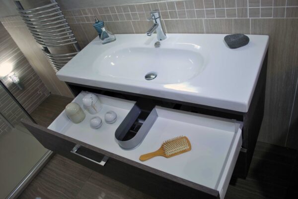 MOBILE DA BAGNO LARIX MORO 105x45 CON SPECCHIERA ILLUMINATA E BASE CONTENITORE 4 CASSETTI      -    AB3284 - immagine 5