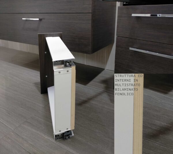 MOBILE DA BAGNO LARIX MORO 105x45 CON SPECCHIERA ILLUMINATA E BASE CONTENITORE 4 CASSETTI      -    AB3284 - immagine 13