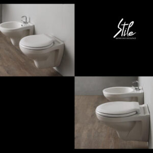 COPPIA SANITARI STILE SERIE CLICK IN CERAMICA, VASO BIDET E COPRIVASO  -  ID201.220