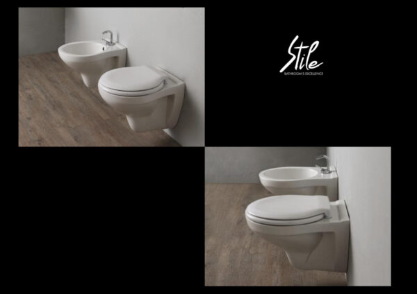COPPIA SANITARI STILE SERIE CLICK IN CERAMICA, VASO BIDET E COPRIVASO  -  ID201.220
