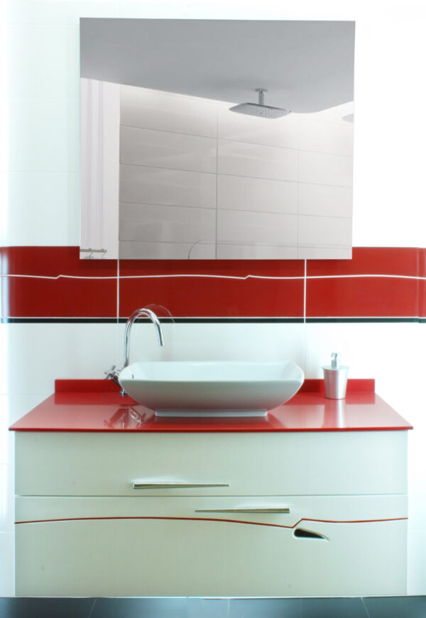 MOBILE  WOODSERIES IN LEGNO LISTELLARE  LACCATO BIANCO OPACO CON PIANO IN QUARZO-RESINA cm120x55   -  AB200.111