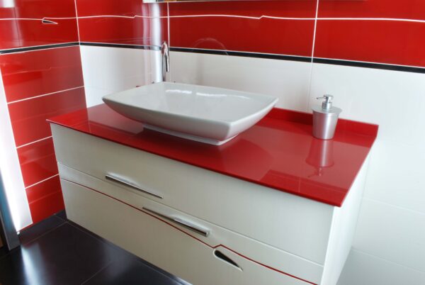 MOBILE  WOODSERIES IN LEGNO LISTELLARE  LACCATO BIANCO OPACO CON PIANO IN QUARZO-RESINA cm120x55   -  AB200.111 - immagine 2
