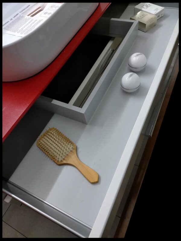 MOBILE  WOODSERIES IN LEGNO LISTELLARE  LACCATO BIANCO OPACO CON PIANO IN QUARZO-RESINA cm120x55   -  AB200.111 - immagine 5