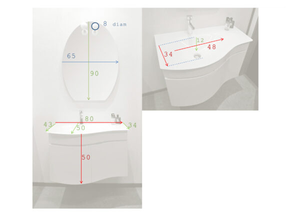 MOBILE DA BAGNO "MOOD" LACCATO BIANCO LUCIDO. LAVABO IN VETRO VASCA INTEGRATA, SPECCHIERA E FARETTO.      AB210.109 - immagine 5